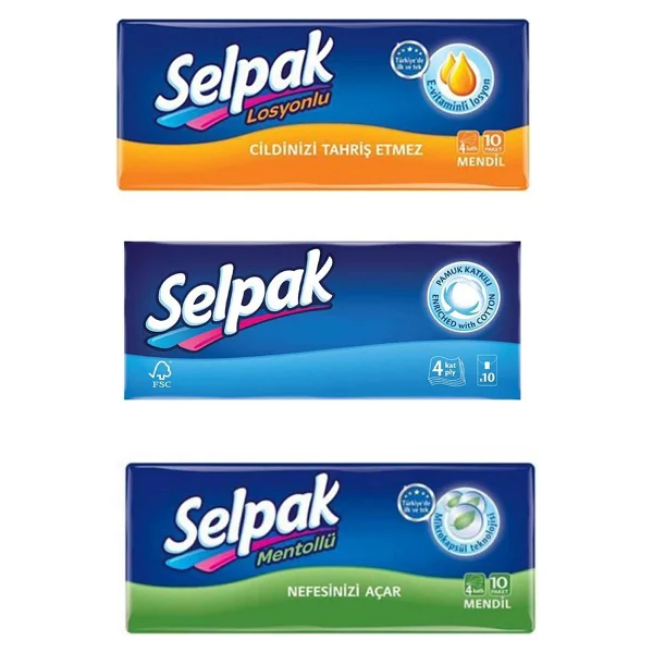 Selpak Mendil 3 'lü Set (losyon-klasik-mentol)10x3 (30 Adet 10'lu Mendil)