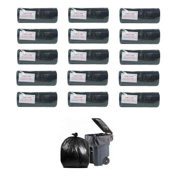 Ögem Hantal Boy Ağır Hizmet Çöp Torbası 100x150 Cm 10 Lu Rulo X 15 Paket = 150 Adet Siyah - Görsel 2