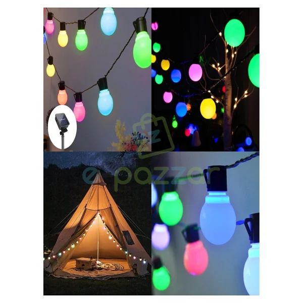 Epazzar 10'lu Büyük Top Ampul 8 Fonksiyonlu Festival Kamp Bahçe Solar Panelli LED Işık Dizeleri Multicolor - Görsel 9