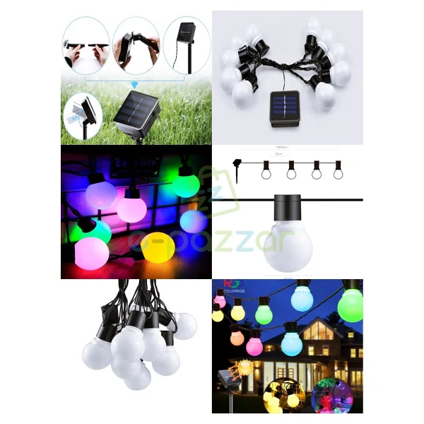 Epazzar 10'lu Büyük Top Ampul 8 Fonksiyonlu Festival Kamp Bahçe Solar Panelli LED Işık Dizeleri Multicolor - Görsel 2