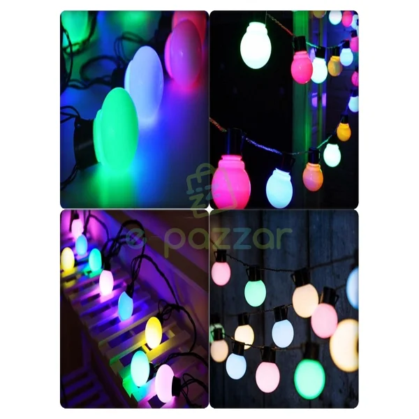 Epazzar 10'lu Büyük Top Ampul 8 Fonksiyonlu Festival Kamp Bahçe Solar Panelli LED Işık Dizeleri Multicolor - Görsel 3