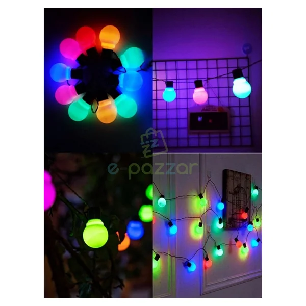 Epazzar 10'lu Büyük Top Ampul 8 Fonksiyonlu Festival Kamp Bahçe Solar Panelli LED Işık Dizeleri Multicolor - Görsel 4