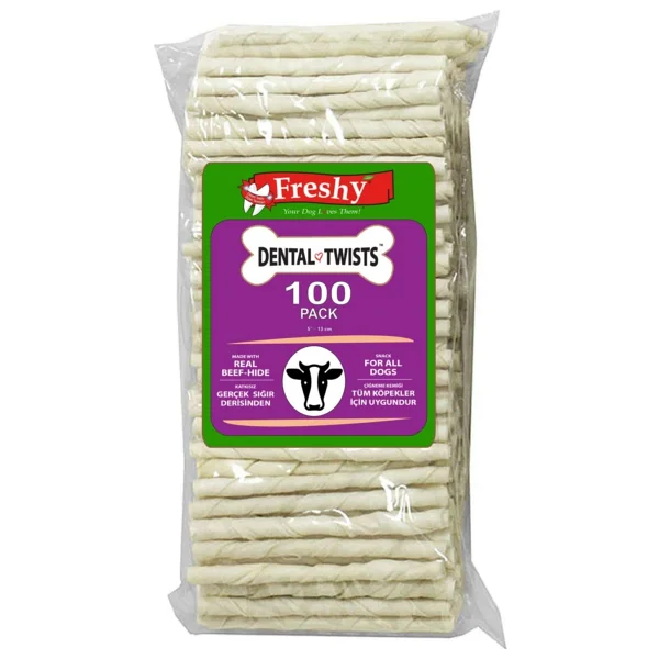Freshy Dental Twists 100'lü Mega Paket 600 Gr Beyaz Burgu Çubuk - Görsel 3