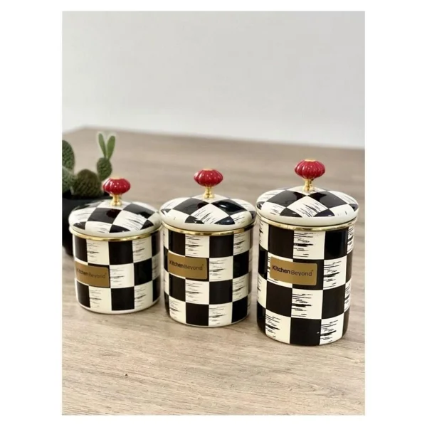 Acar Kitchen Beyond Dama Desen Siyah-Krem Emaye 3 Lü Kavanoz 0516 - Görsel 2