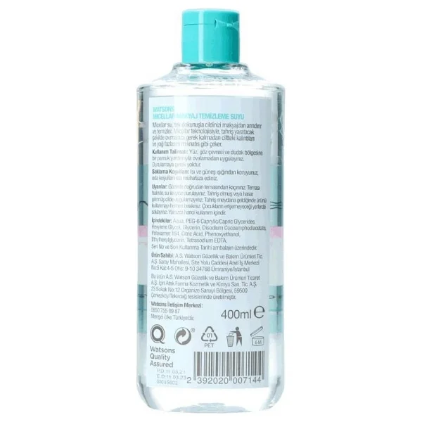 Watsons Micellar Tüm Cilt Tipleri İçin 400 Ml Makyaj Temizleme Suyu - Görsel 3