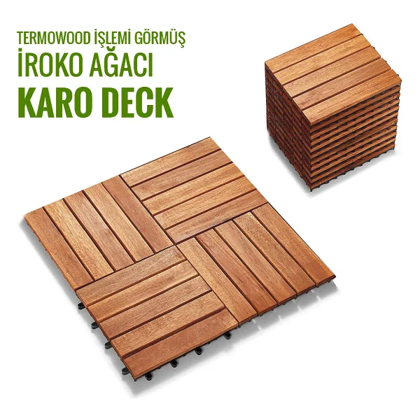 Sunsoe İroko Ağacı Balkon Bahçe Ahşap Yer Döşemesi Karo Deck 30x30 Cm - 1 Adet (0,09m2) - 30 X 30 Cm - Görsel 6
