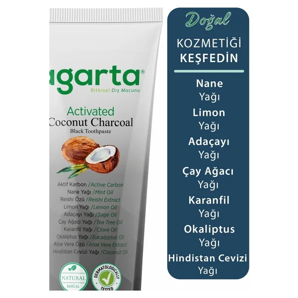 Agarta Hindistan Cevizi Özlü Aktif Karbon 100 Ml 2 Adet Florürsüz Diş Macunu - Görsel 3