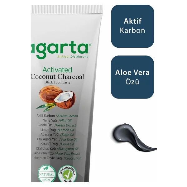 Agarta Hindistan Cevizi Özlü Aktif Karbon 100 Ml 2 Adet Florürsüz Diş Macunu - Görsel 4