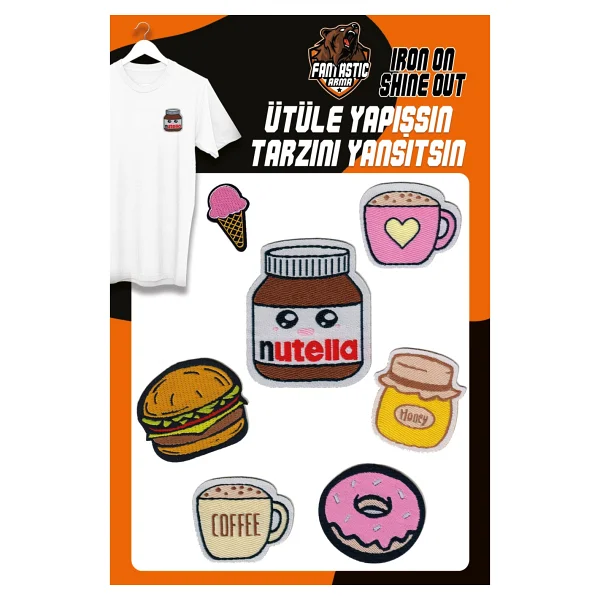 Fantastıc Arma Ütü Ile Yapışan Dokuma Arma Seti Patch Yama Coffee, Donut, Nutella, Hamburger Modeli - Görsel 4