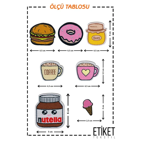 Fantastıc Arma Ütü Ile Yapışan Dokuma Arma Seti Patch Yama Coffee, Donut, Nutella, Hamburger Modeli - Görsel 2