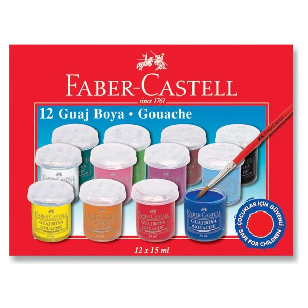 Guaj Boya 12 Renk x 15 Ml Su Bazlı Şişe 1 Paket Faber Guaj Boya Seti Şişe İçerisinde 12 li Okul Hobi - Görsel 3