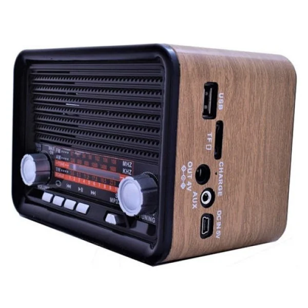 Nns Ns-1537bt Bluetooth USB Aux Tf Kart Girişli Ahşap Şarjlı Nostaljik Radyo - Görsel 4