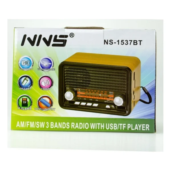 Nns Ns-1537bt Bluetooth USB Aux Tf Kart Girişli Ahşap Şarjlı Nostaljik Radyo - Görsel 2
