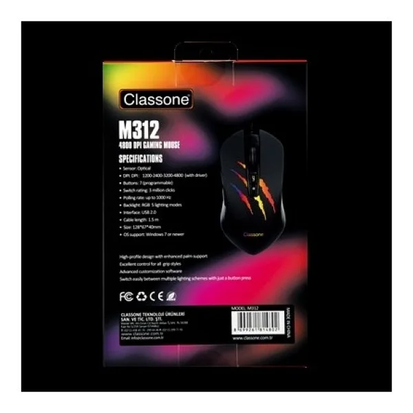Classone M312 RGB Optik Kablolu Oyuncu Mouse - Görsel 4