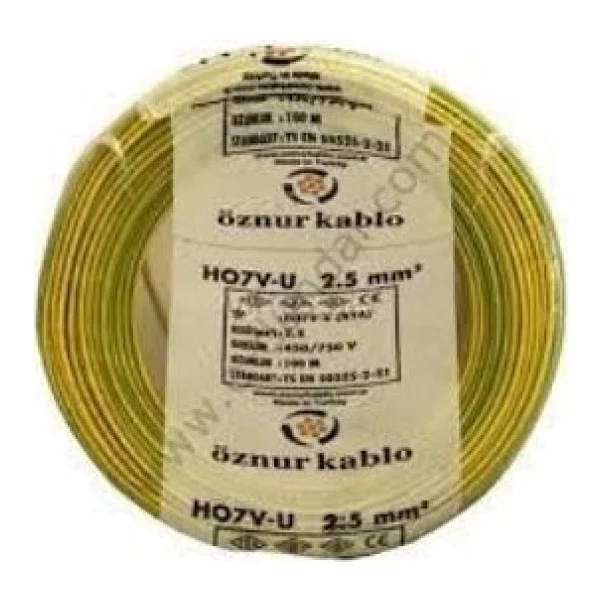 Öznur 2,5 Mm2 Nya Kablo Tek Damar Sarı Yeşil Kablo - Görsel 2