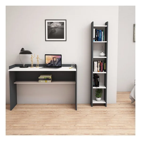 Bimossa Gülbahar Kitaplık Ve Çalışma Masası Antrasit Beyaz - Y: 55 Cm D: 58 Cm G: 118 Cm - Görsel 2
