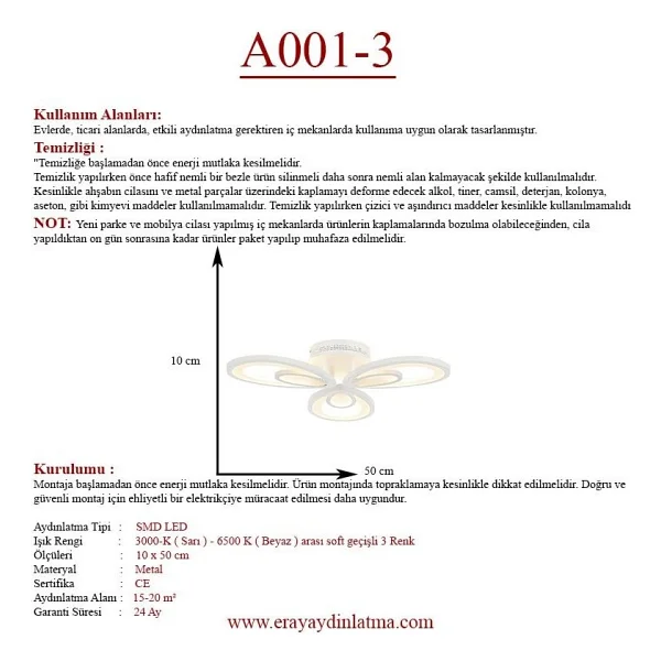 Eray Aydınlatma A001-3 Kumandalı 3 Renk LED Avize - Görsel 3