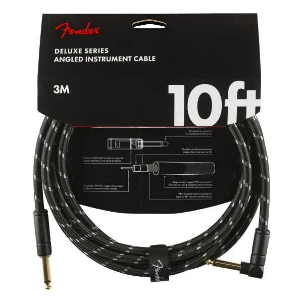 Fender Deluxe Series Instrument Cable Black Tweed Açılı - 3 metre Enstrüman Kablosu - Görsel 2