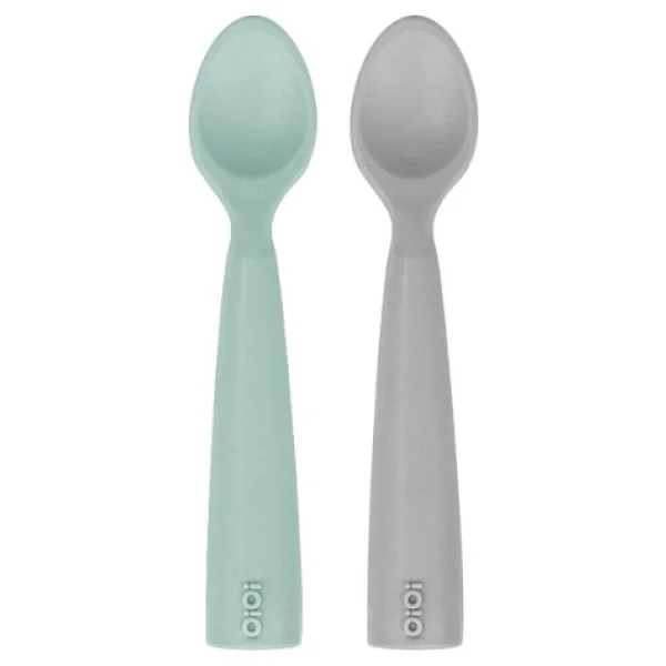 Oioi Nam Nam 6+ Ay İçin Su Yeşili Ve Powder Grey Kaşık 2li Gıda Sınıfı Silikon Özellikli - Görsel 8
