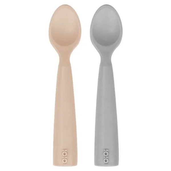 Oioi Nam Nam 6+ Ay 2li Kaşık Bubble Beige - Powder Grey Yumuşak Silikon Ergonomik Tasarım - Görsel 5