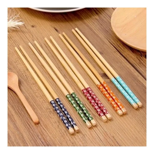 Lusso Cosmetics 5 Çift Chopstick Yıkanabilir Organik Ahşap Desenli Bambu Yemek Çubuğu, Sushi Japon Çin Yemek Çubuğu - Görsel 3