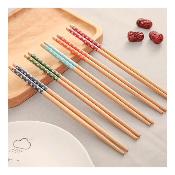 Lusso Cosmetics 5 Çift Chopstick Yıkanabilir Organik Ahşap Desenli Bambu Yemek Çubuğu, Sushi Japon Çin Yemek Çubuğu - Görsel 2