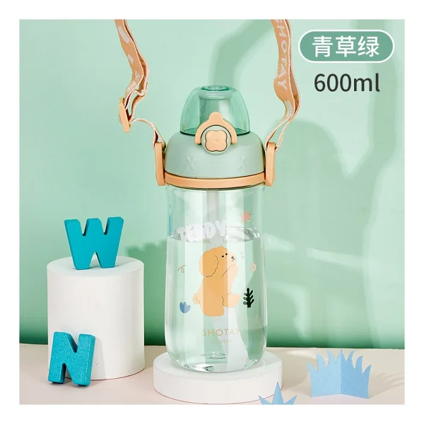 Shotay St-7006 Köpek Desenli Askılı 600 Ml Tritan Pipetli Matara - Görsel 2