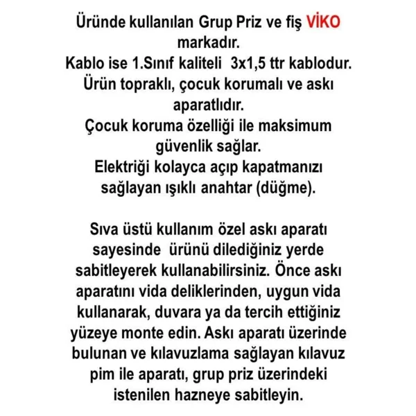 Viko Topraklı Anahtarlı 7 M 3'lü Priz - Görsel 2