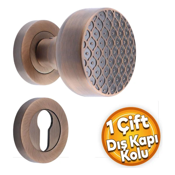 Badem10 Linda Dış Kapı Tokmağı Topuzu Kolu Metal Tokmak Antik Sarı Kapı Kolu Yale Sağa Sola Uygun 1 Takım - Görsel 6