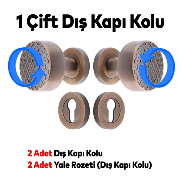 Badem10 Linda Dış Kapı Tokmağı Topuzu Kolu Metal Tokmak Antik Sarı Kapı Kolu Yale Sağa Sola Uygun 1 Takım - Görsel 3