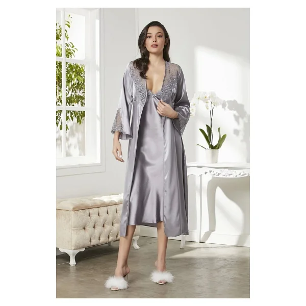 Pierre Cardin 6'lı Kaplı Gecelik Sabahlık Set 6425 Royal Renk - Ekru - Görsel 6