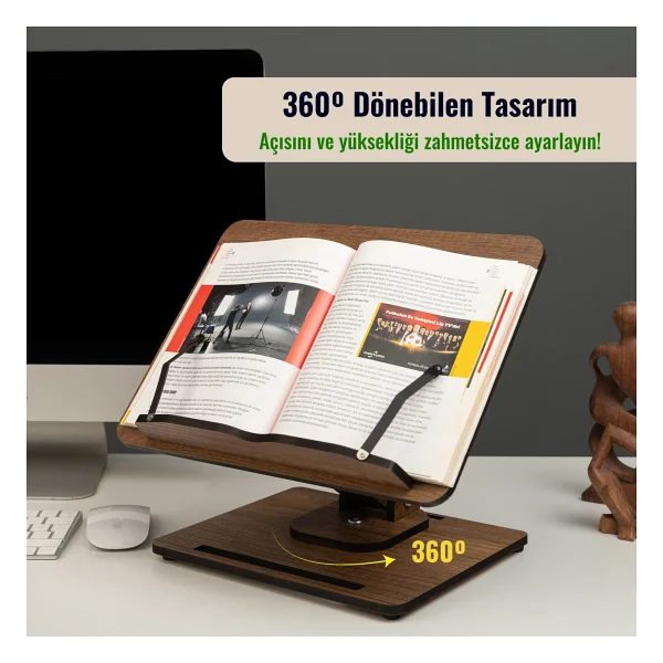 Vigo Wood Kitap Okuma Standı Yükseklik Ayarlanabilir Katlanabilir 360o Dönebilen Laptop Standı - Görsel 2