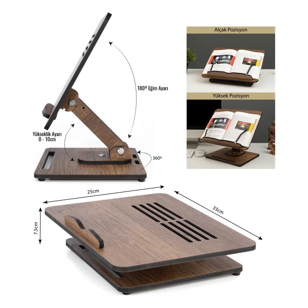 Vigo Wood Kitap Okuma Standı Yükseklik Ayarlanabilir Katlanabilir 360o Dönebilen Laptop Standı - Görsel 3