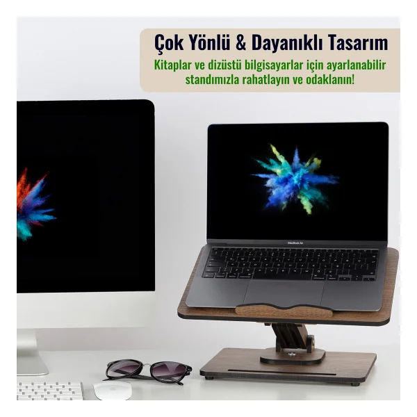 Vigo Wood Kitap Okuma Standı Yükseklik Ayarlanabilir Katlanabilir 360o Dönebilen Laptop Standı - Görsel 5