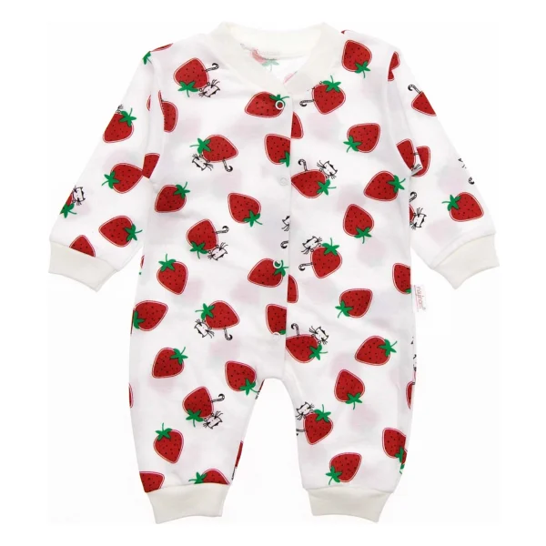 Nayinom Çilek Desenli Çıtçıtlı Bebek Tulum - 3 Ay - Beyaz - Görsel 2