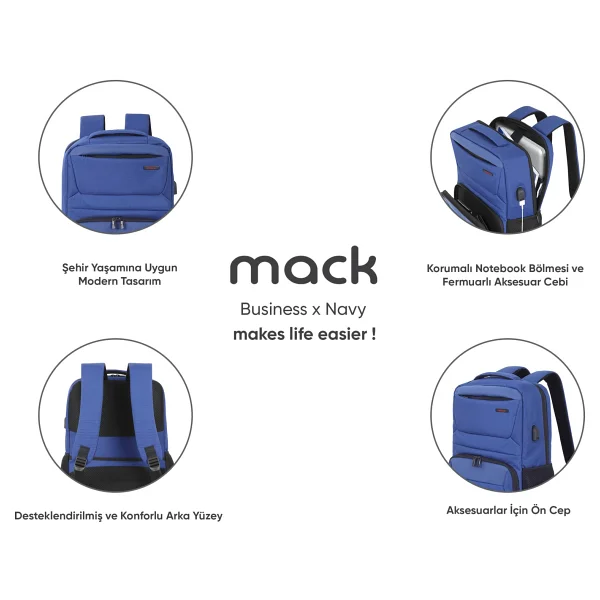Mack Business X Mcc-806 Lacivert 15.6" Laptop Sırt Çantası - Görsel 6