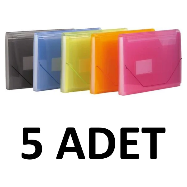 Kraf 5 Adet Körüklü Dosya Lastikli 13 Cepli A4 Karışık Renk - Görsel 4