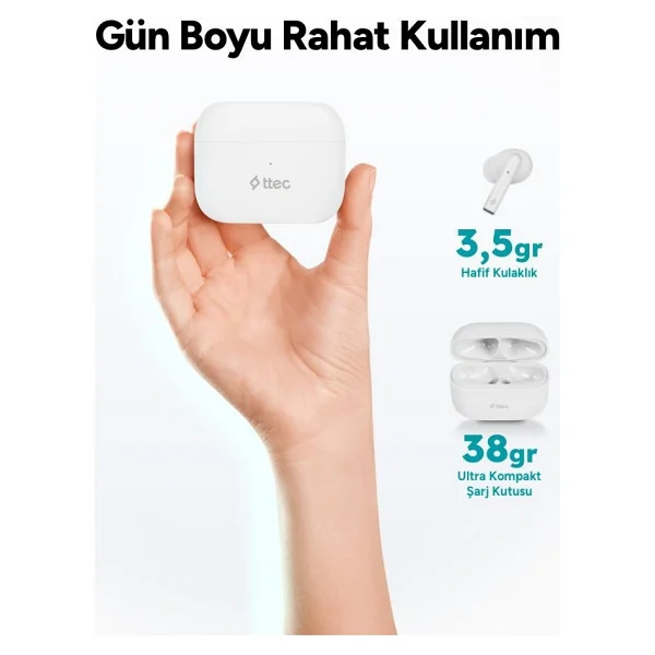 Ttec Airbeat Tone 2km144b TWS Beyaz Kulak İçi Bluetooth Kulaklık - Görsel 5