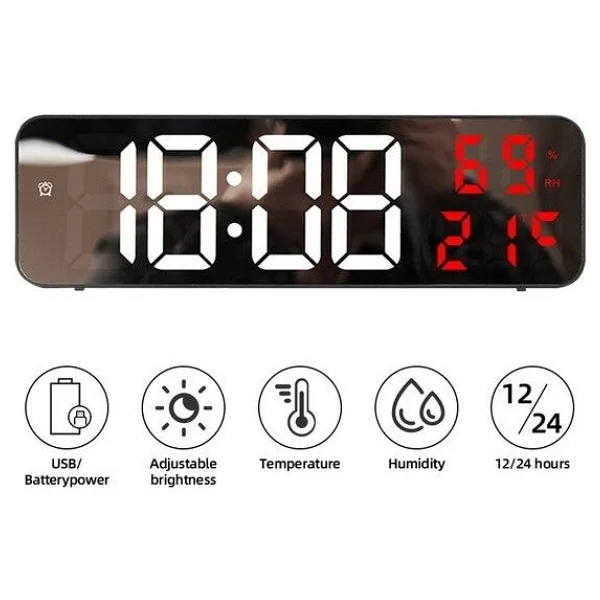 Valkyrie Nem Ölçer Dereceli LED Duvar Ve Masa Alarm Saati Kırmızı - Görsel 2