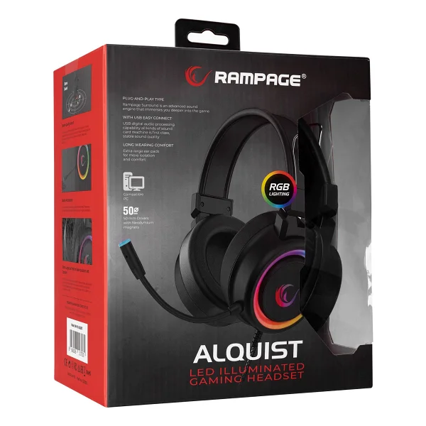 Rampage Alquist Sn-R10 Siyah RGB 7.1 USB Kablolu Kulak Üstü Oyuncu Kulaklığı - Görsel 9