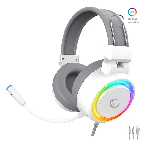 Rampage Alquist Sn-R10 Beyaz RGB 7.1 USB Kablolu Kulak Üstü Oyuncu Kulaklığı - Görsel 9
