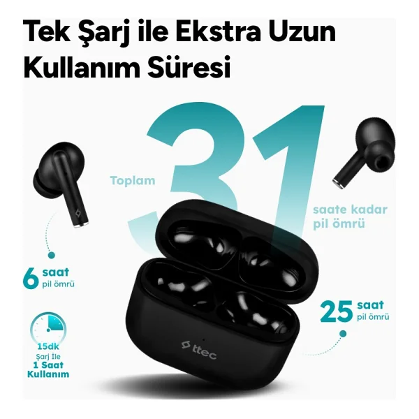 Ttec Airbeat Tone 2KM144S TWS Siyah Kulak İçi Bluetooth Kulaklık - Görsel 6