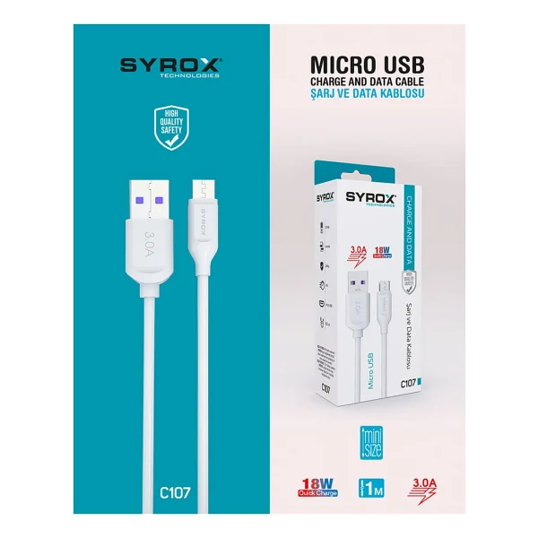 Syrox Syx-C107 1 M 3a Micro USB Hızlı Data Ve Şarj Kablosu - Görsel 4