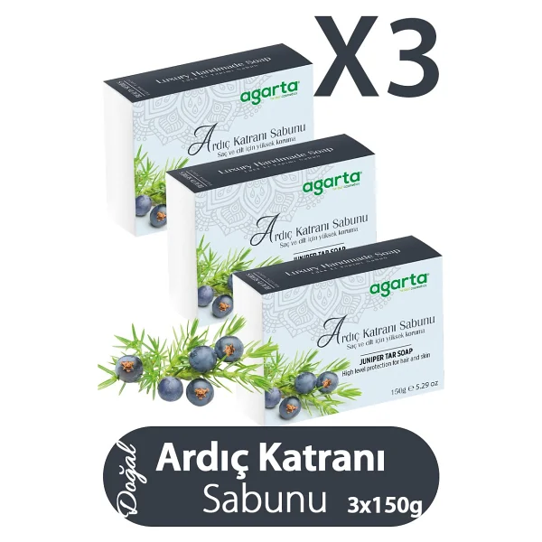 Agarta El Yapımı Doğal Ardıç Katranı 150 Gr 3 Adet Sabun - Görsel 2