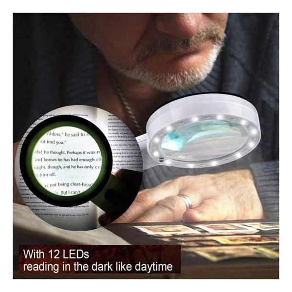 Bosile 30x 95 Mm Çift HD Optik Cam Lens El Büyüteç 1 Uv 12 LED Işıklı - Görsel 2
