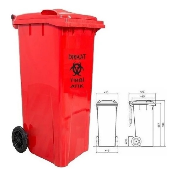 Safell Plastik Tıbbi Atık Çöp Konteyneri 120 Litre Konteyner - A+ Isıya Karşı Dayanıklı Malzeme - Turuncu - Görsel 2