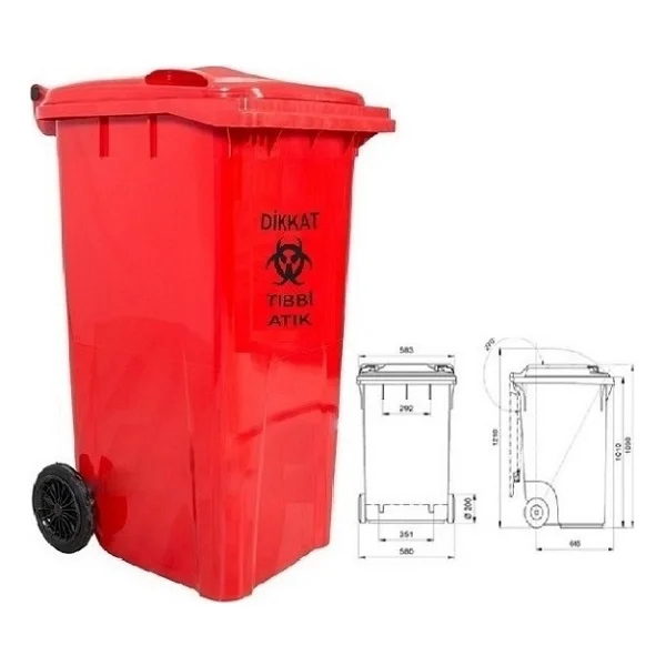 Safell Plastik Tıbbi Atık Çöp Konteyneri 240 Litre - A+ Kalite Konteyner - Kırmızı - Görsel 2