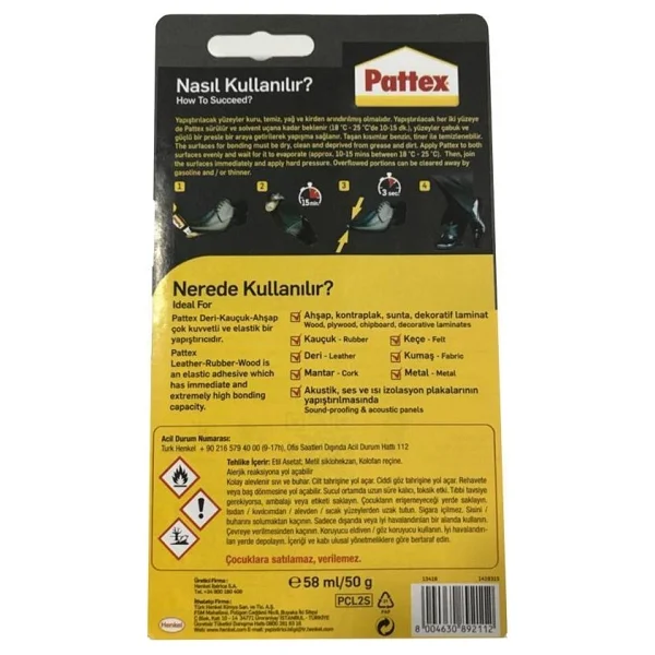 Pattex Contact Liquid 50 Gr Deri Kauçuk Ahşap Yapıştırıcı - Görsel 9