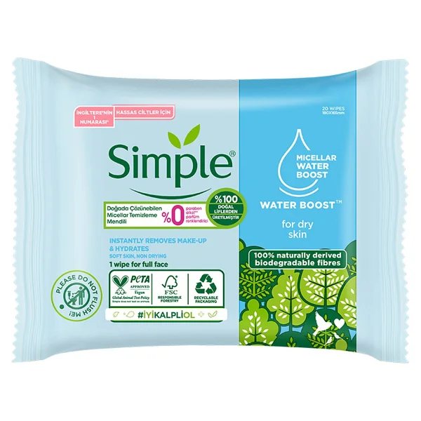 Simple Kind To Skin Micellar 20'li Yüz Temizleme Mendili - Görsel 2