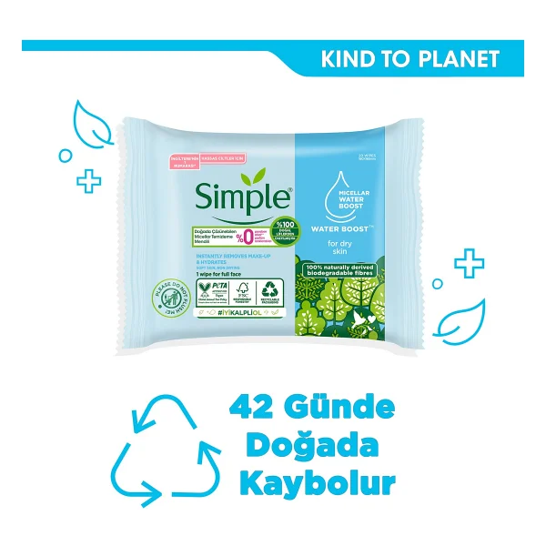 Simple Kind To Skin Micellar 20'li Yüz Temizleme Mendili - Görsel 5